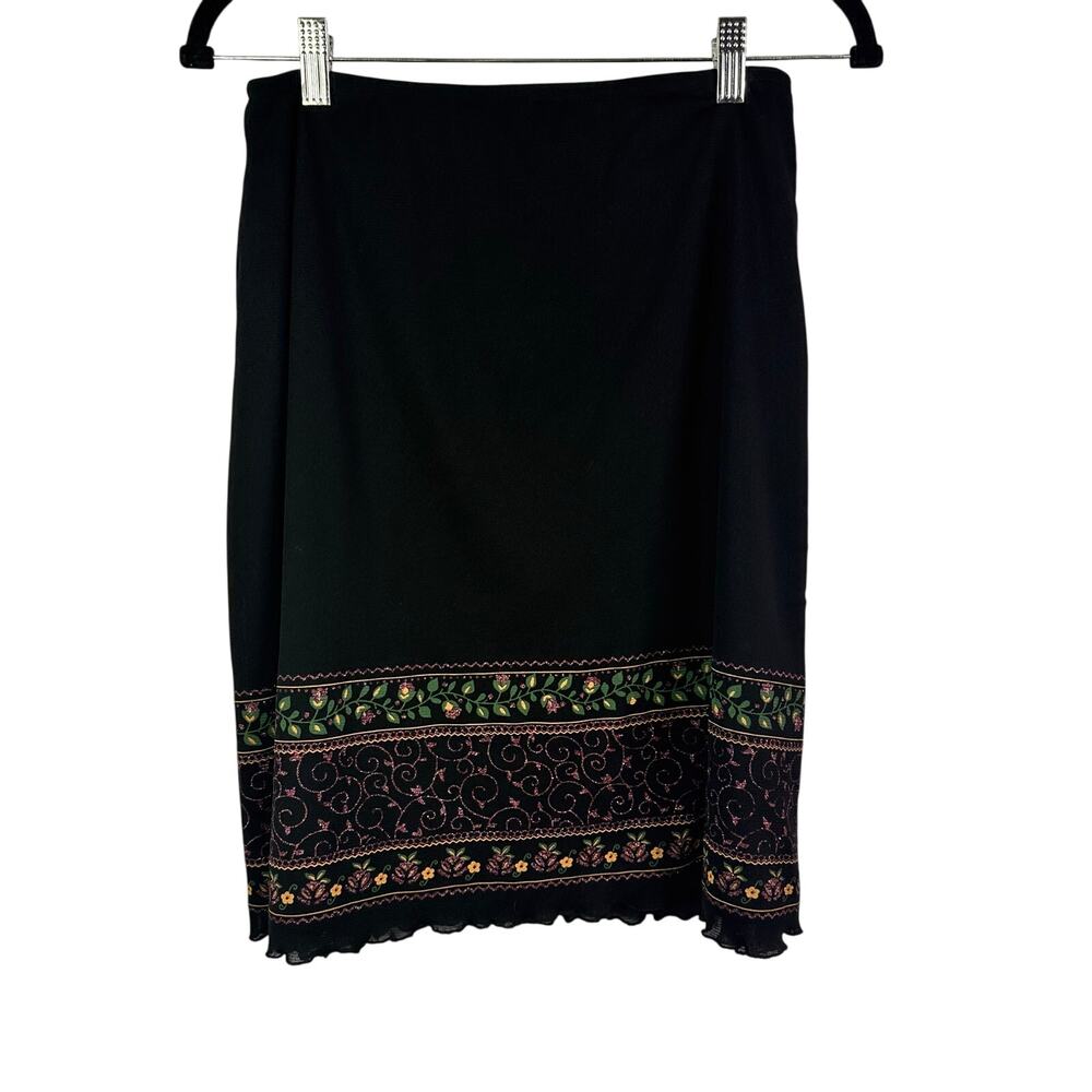 Modern elements y2k Skirt Womens Straight Pencil Black Embroidered Trim Preppy